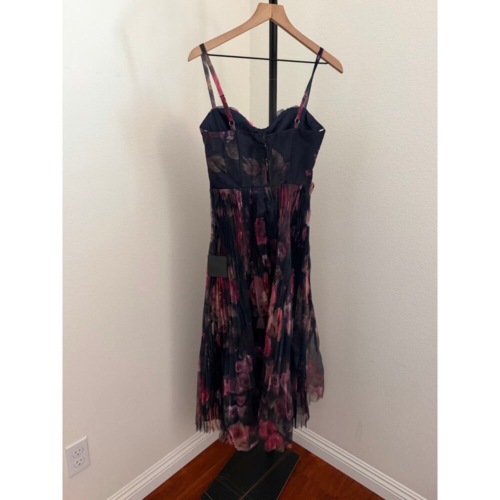 Lulus Alluring Invite Midnight Blue Floral Pleated Bustier Midi Dress XS - Picture 6 of 7